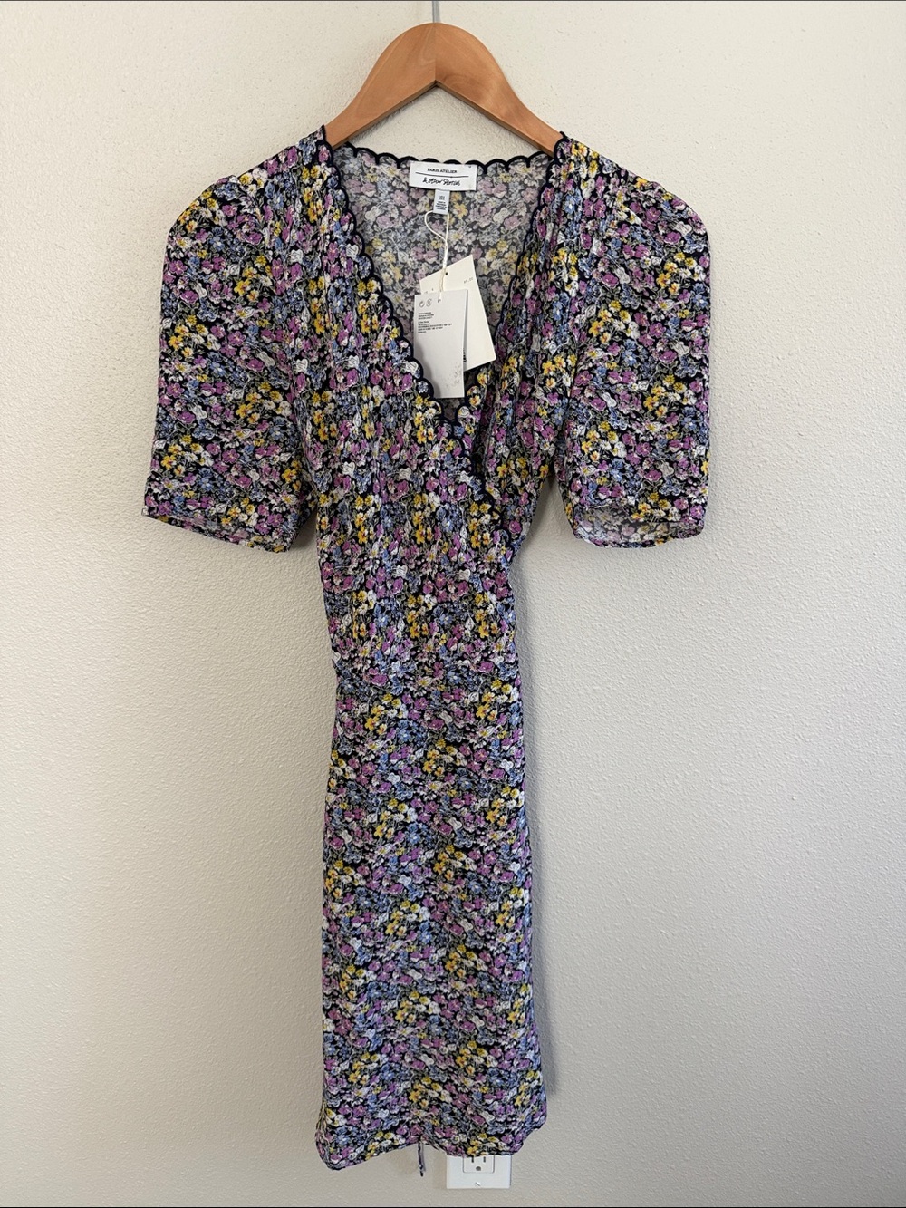 & Other Stories Purple Floral V-Neck Puff Sleeve Midi Dress
